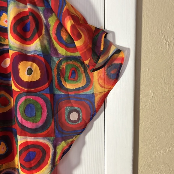 Lindi women’s pull over multicolor top double layer print boat neck semi sheer L - Picture 6 of 13